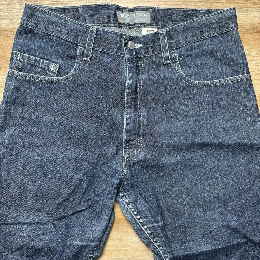 Vintage Levi's‎ SilverTab Jeans Men 33x26 Blue Dark Wash Baggy Made USA (Hemmed)